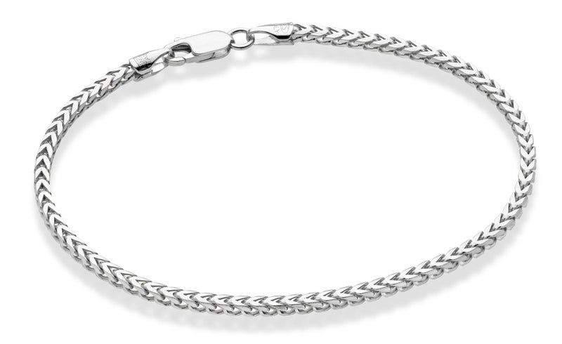 Miabella Solid 925 Sterling Silver Italian 2.5mm Franco Square Box Link Chain Bracelet for Men Women, Made in Italy (Length 8 Inches) - Image 1